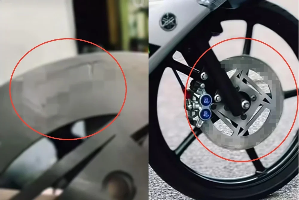 Tangkap layar video tular memaparkan disc brake yang menggunakan simbol lucah.