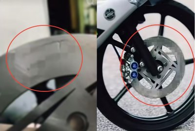 Tangkap layar video tular memaparkan disc brake yang menggunakan simbol lucah.