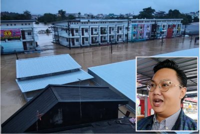 Pemandangan dari tingkat 5 Wangburapa Grand Hotel, tempat menginap pelajar UUM yang terkepung banjir di Hatyai. Gambar kecil: Ahmad Qushayri