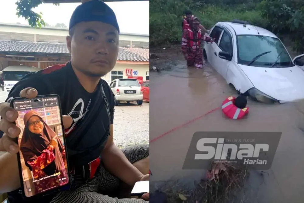Fendy menunjukkan gambar ibunya yang maut selepas kereta dinaiki dihanyutkan air deras di Kampung Batu Lima, Jalan Jedok ketika ditemui di Unit Forensik Hospital Tanah Merah pada Rabu.