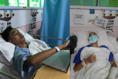 Nor Azmarizal ketika menerima rawatan di hospital selepas terlibat dalam kemalangan motosikal yang berlaku di kampung halamannya di Merlimau, Melaka.