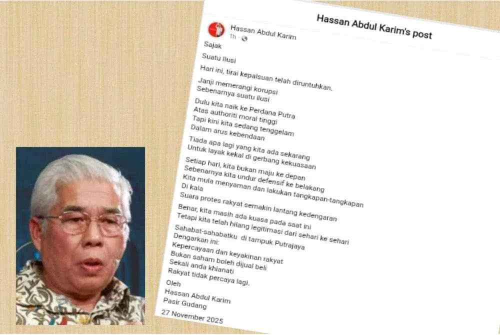 Sajak dimuat naik Hassan di Facebook rasmi miliknya pada Khamis.