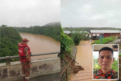 Bomba melaksanakan pemantauan Sungai Kelantan di Tangga Krai.  - Gambar kecil (Nik Ahmad Afsham)