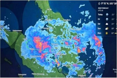 Ribut Tropika Senyar membawa hujan lebat dan angin kencang di Pantai Barat Semenanjung Malaysia, fenomena jarang berlaku berhampiran khatulistiwa. Foto Zoom Earth