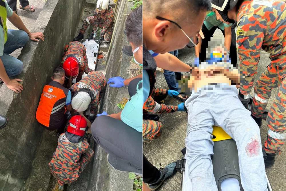 Mangsa yang berusia 71 tahun terjatuh ke dalam longkang mengalami kecederaan cedera ringan di leher dan kaki.