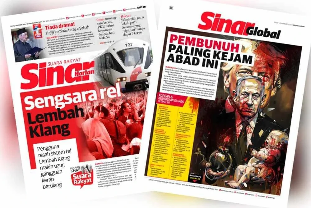 Wajah baharu muka depan dan belakang akhbar Sinar Harian pada Isnin.