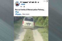 Tangkap layar video aksi pengadu mengejar suspek di kawasan Ladang Sawit LKPP Kampung Landai, Nenasi yang tular di laman sosial.