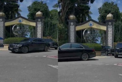 Rombongan Ketua Menteri Sabah, Datuk Seri Hajiji Noor dilihat keluar dari pekarangan Istana Seri Kinabalu, kira-kira jam 11.45 pagi Isnin.