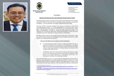 Kenyataan dikeluarkan Majlis Peguam dan Presiden Majlis Peguam Malaysia, Mohamad Ezri Abdul Wahab (gambar kecil).