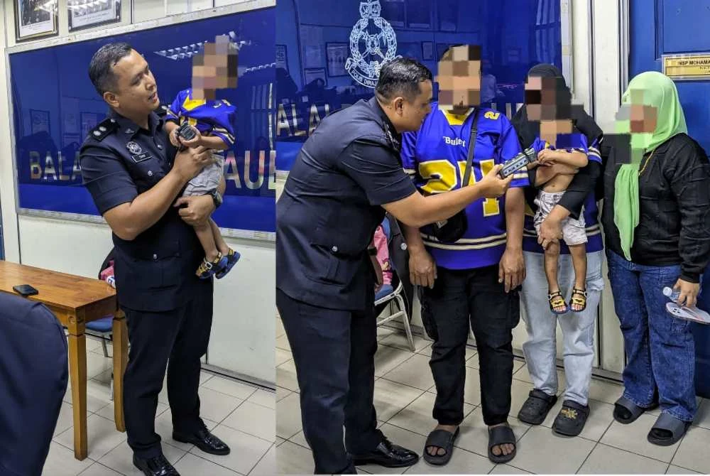 Ahli keluarga kepada kanak-kanak dua tahun hadir mengambilnya di Balai Polis Daerah Raub pada petang Isnin. - Foto: Polis Raub