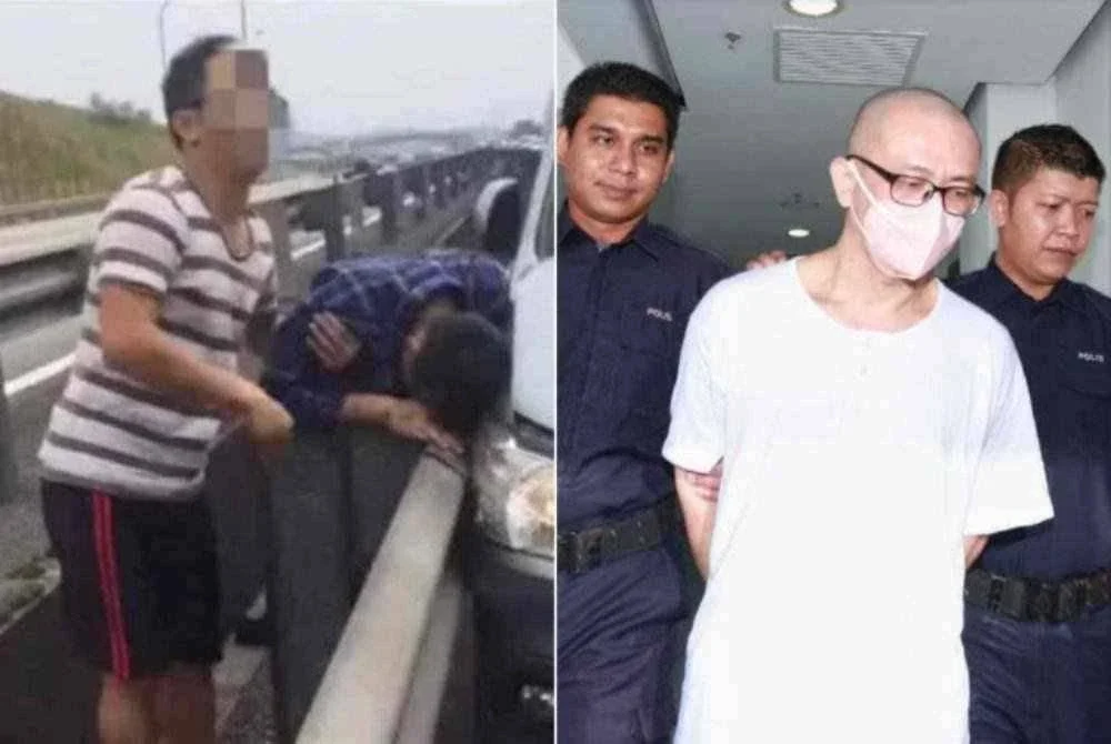 Tangkap layar video yang tular di media sosial berhubung kemalangan membabitkan Syed Danial pada 2019 lalu. Gambar kanan: Yew Wei Liang (tengah) ketika dibawa ke mahkamah. -Gambar fail