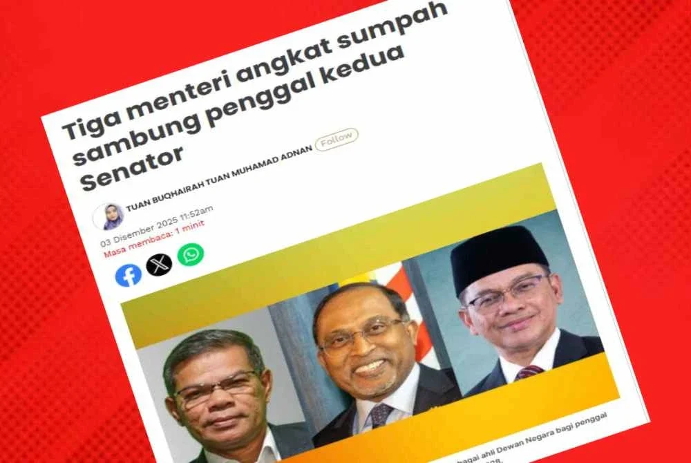 Laporan Sinar Harian mengenai tiga menteri angkat sumpah sambung penggal kedua Senator pada Rabu. 