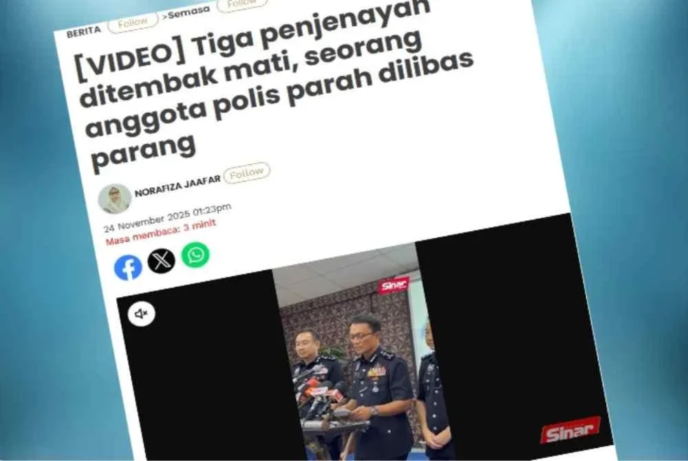 Laporan Sinar Harian baru-baru ini mengenai tiga penjenayah ditembak mati selepas seorang daripada mereka melibas parang terhadap seorang anggota polis di sebuah ladang kelapa sawit di Durian Tunggal.