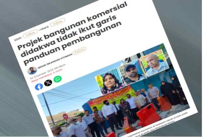 Laporan Sinar Harian pada Selasa mengenai projek pembangunan rumah kedai di Jalan Kampung Relau, George Town Pulau Pinang.