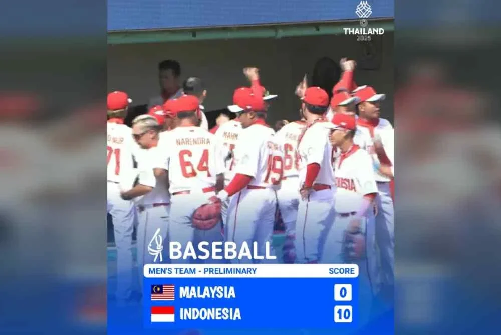 Skuad besbol indonesia meraikan kemenangan ke atas Malaysa. Foto: Agensi