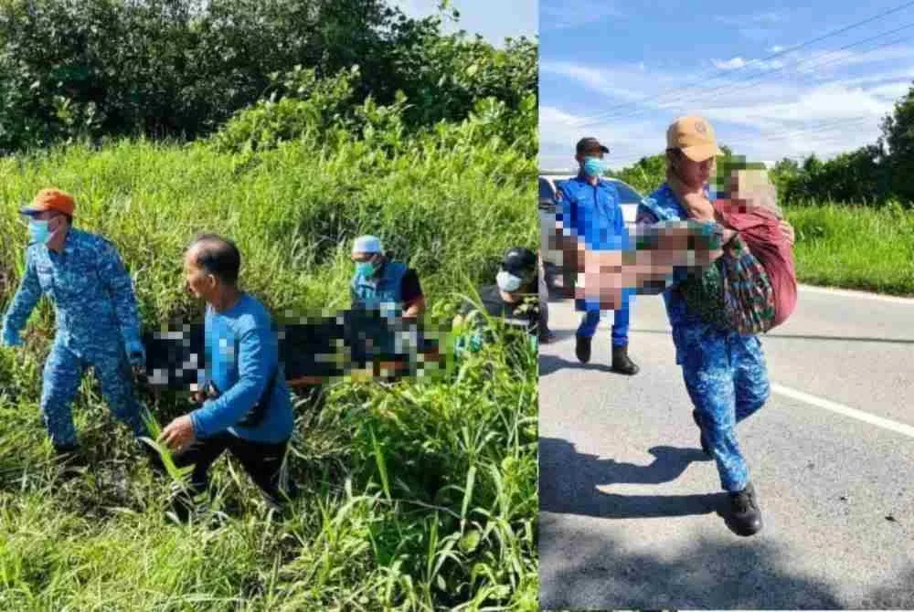 Pasukan penyelamat membawa keluar mayat dan membantu menyelamatkan warga emas terbabit.