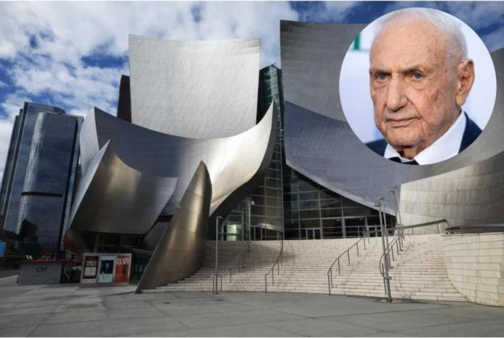 Frank Gehry (gambar kecil) terkenal dengan reka bentuk anehnya seperti yang dilihat di Dewan Konsert Walt Disney di Los Angeles. - Foto: AFP