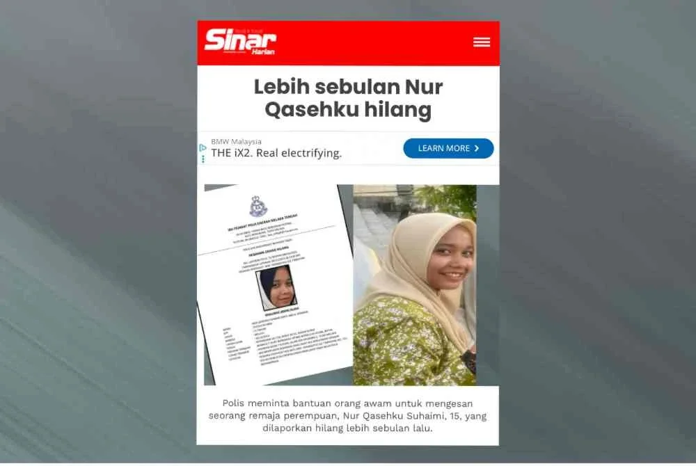 Laporan Sinar Harian berhubungan kehilangan Qaseh pada November lalu.