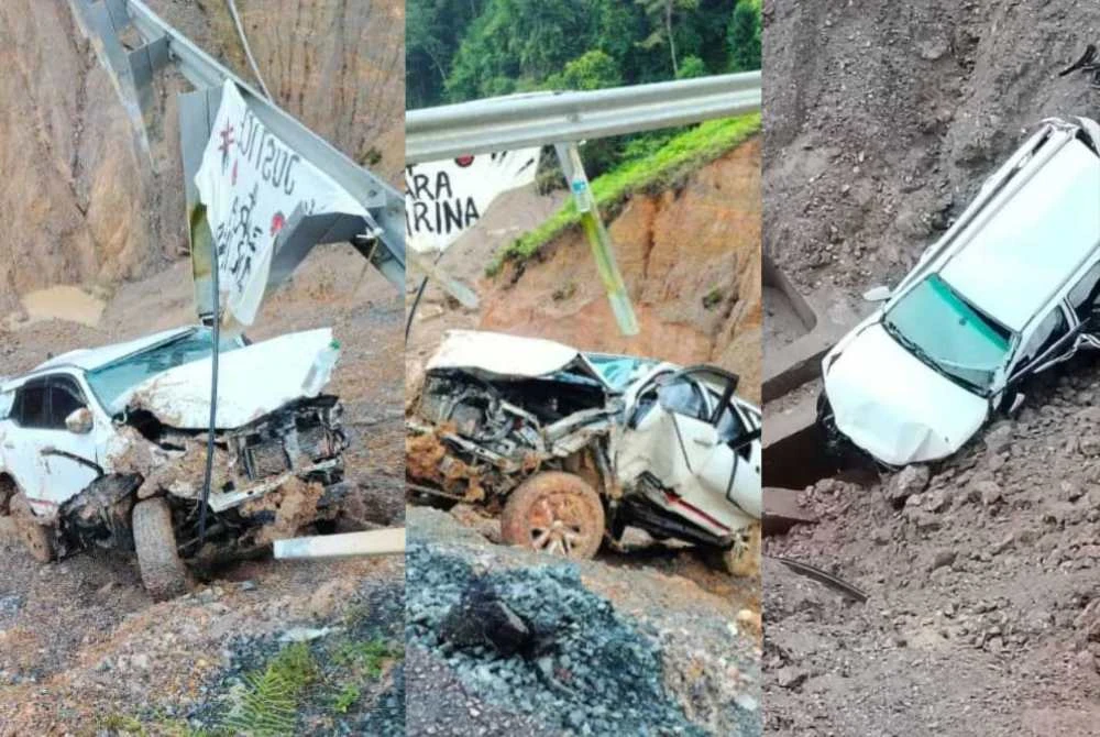 Proses menaikkan SUV berdepan kesukaran apabila cuaca hujan lebat dan terdapat beberapa runtuhan tanah berlaku ketika operasi tersebut. - Foto: Mim Autoparts