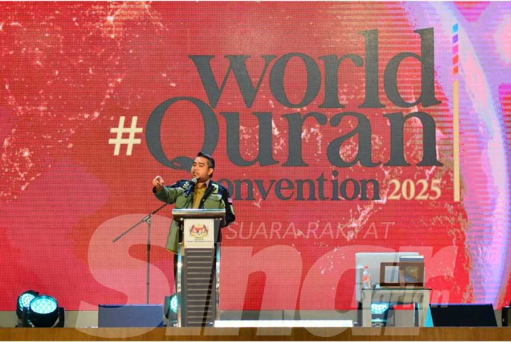 Sani Araby berucap ketika Sesi Perkongsian: Economi Sumud di World #QuranCovention (WQC) 2025 di Perdana Hall MITI pada Ahad.Foto: SINAR HARIAN/ASRIL ASWANDI SHUKOR