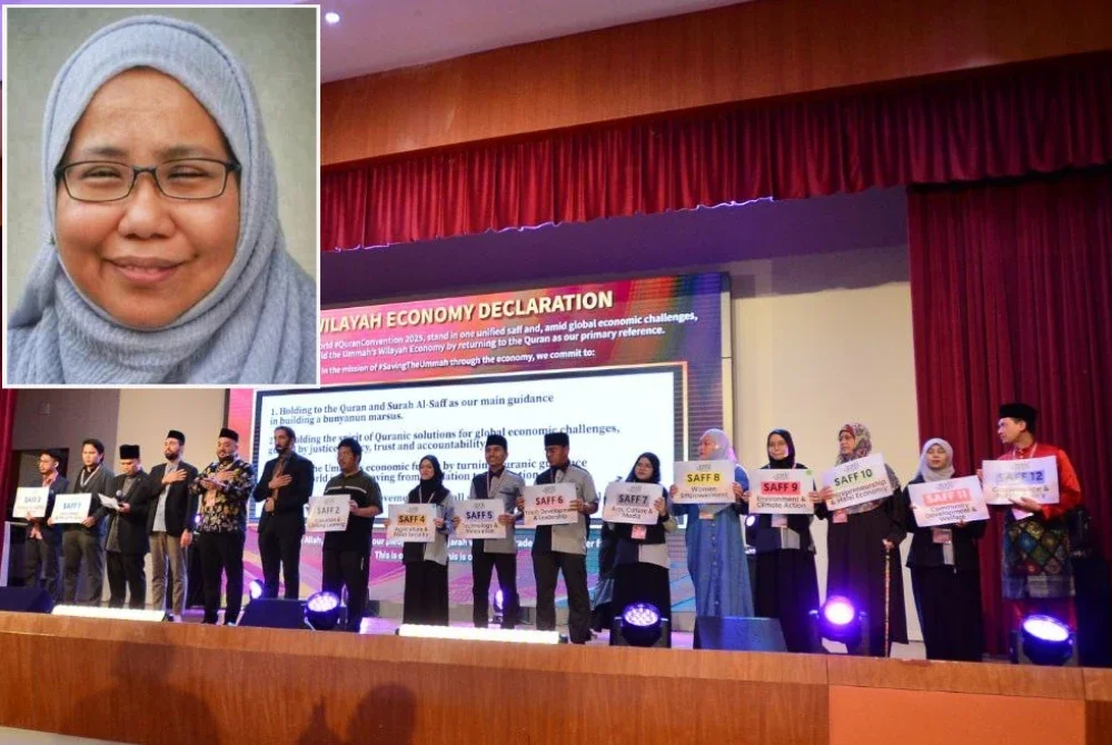 World #QuranConvention 2025 berlansung selama dua hari di Menara Kementerian Pelaburan, Perdagangan dan Industri (MITI), Kuala Lumpur. Gambar kecil: Marhaini