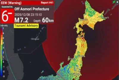 Amaran tsunami dikeluarkan sejurus gempa kuat itu direkodkan. - Foto Agensi