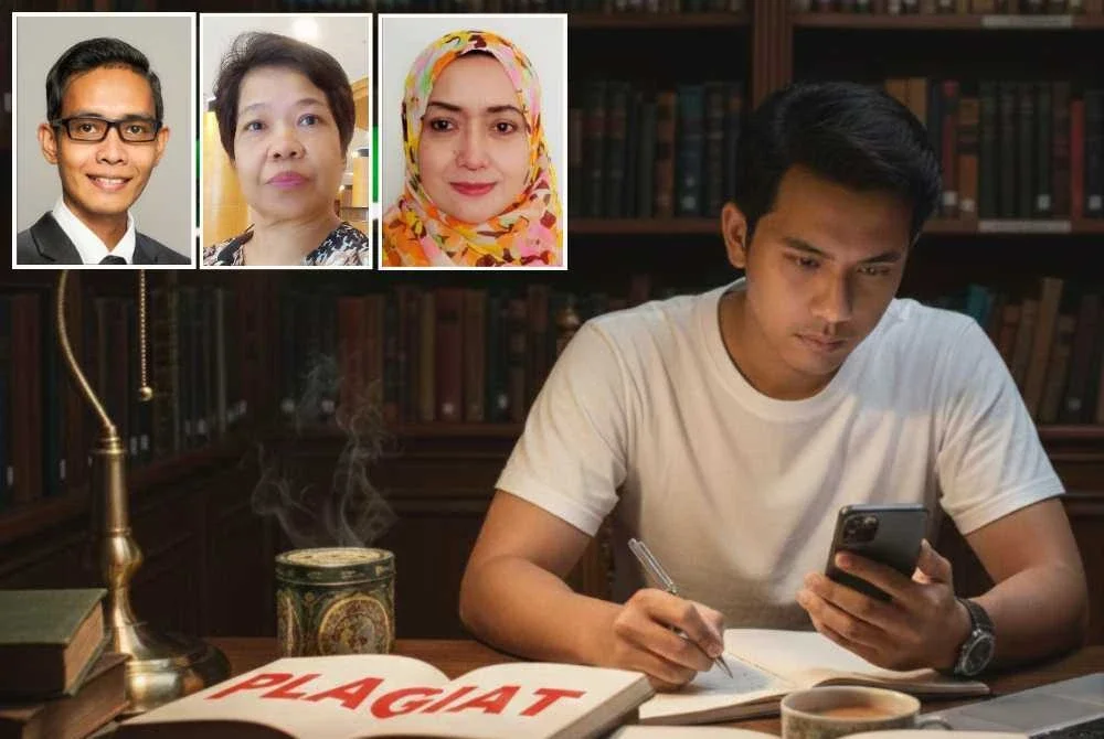 AI mampu menghasilkan tulisan yang lancar, tersusun dan sukar dibezakan daripada hasil tangan penulis sebenar. Gambar kecil dari kiri Abd Shukor, Siti Rohayah dan Sri Diah