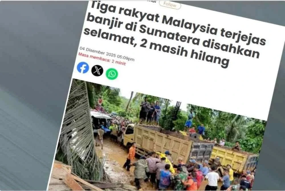 Laporan Sinar Harian mengenai perkembangan banjir di Sumatera.