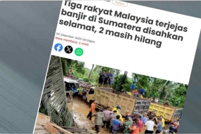 Laporan Sinar Harian mengenai perkembangan banjir di Sumatera.