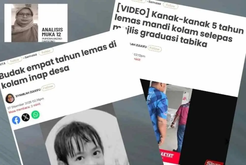 Laporan Sinar Harian mengenai kejadian lemas melibatkan kanak-kanak. 