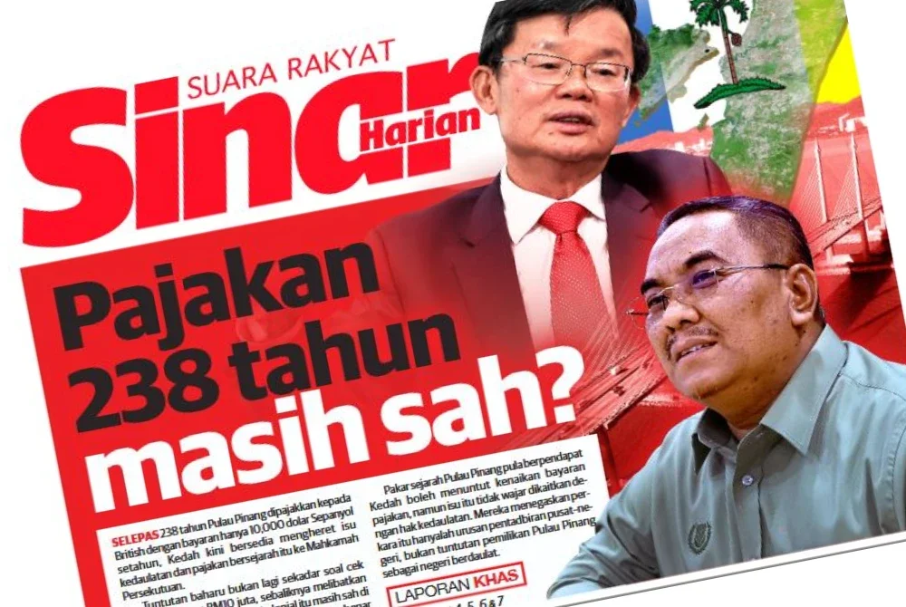 Laporan muka depan Sinar Harian pada Sabtu lalu mengenai isu pajakan Pulau Pinang.