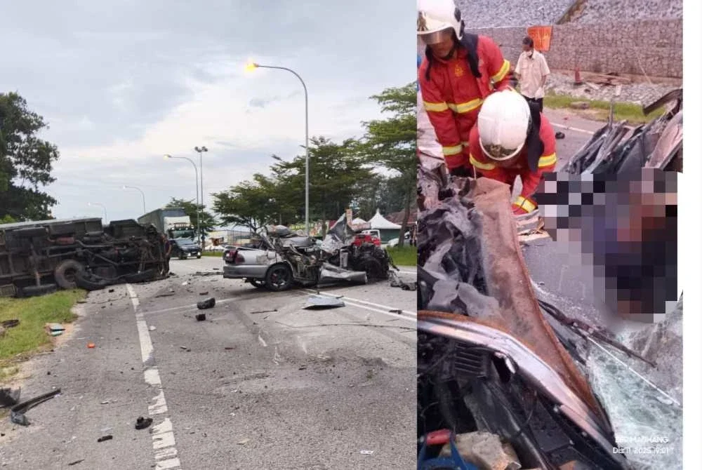 Dalam kejadian kira-kira jam 6.51 petang itu, kereta yang dipandu seorang lelaki dipercayai bertembung dengan trak tentera sebelum salah seorang anggota ATM meninggal dunia di lokasi. 