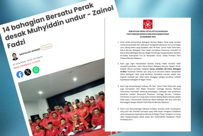 Laporan Sinar Harian pada Rabu dan kenyataan bersama Ketua-ketua Bahagian Bersatu Perak yang dikeluarkan pada Khamis.