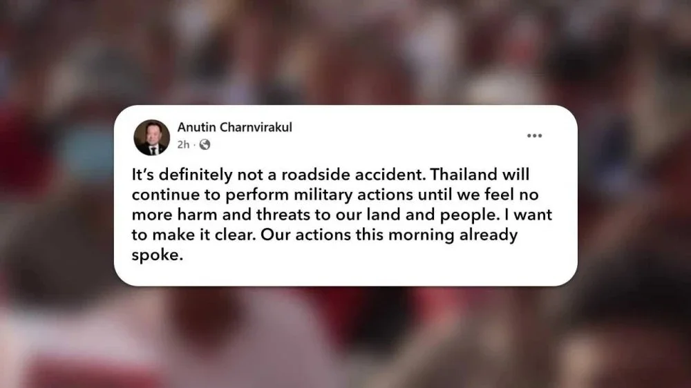 Anutin Charnvirakul berikrar pada Sabtu untuk meneruskan tindakan ketenteraan terhadap Kemboja. - Gambar/ Reuters