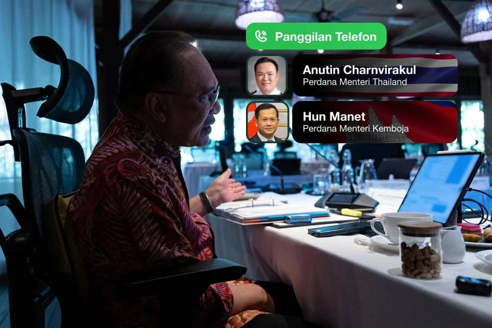 Anwar mengadakan panggilan telefon secara berasingan bersama Perdana Menteri Thailand dan Perdana Menteri Kemboja. Foto: Facebook Anwar Ibrahim