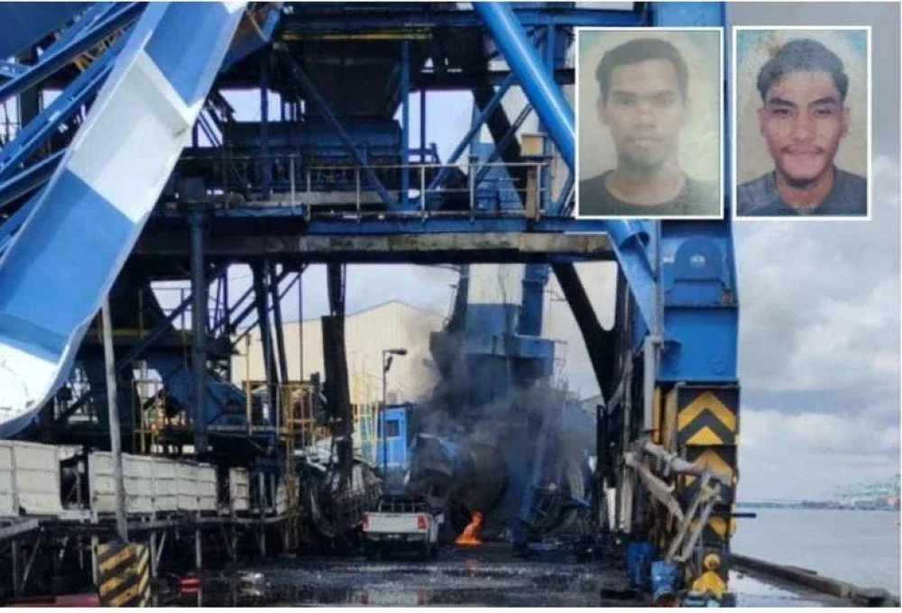 Dua pekerja maut manakala seorang lagi cedera dalam kejadian runtuhan dan kebakaran kren yang mengangkat arang batu di Jalan Tanjung Bin, Kukup tengah hari Sabtu. Mangsa maut, Muhammad Amaluddin (kiri) dan Muhammad Alfarid (kanan) - Foto JBPM