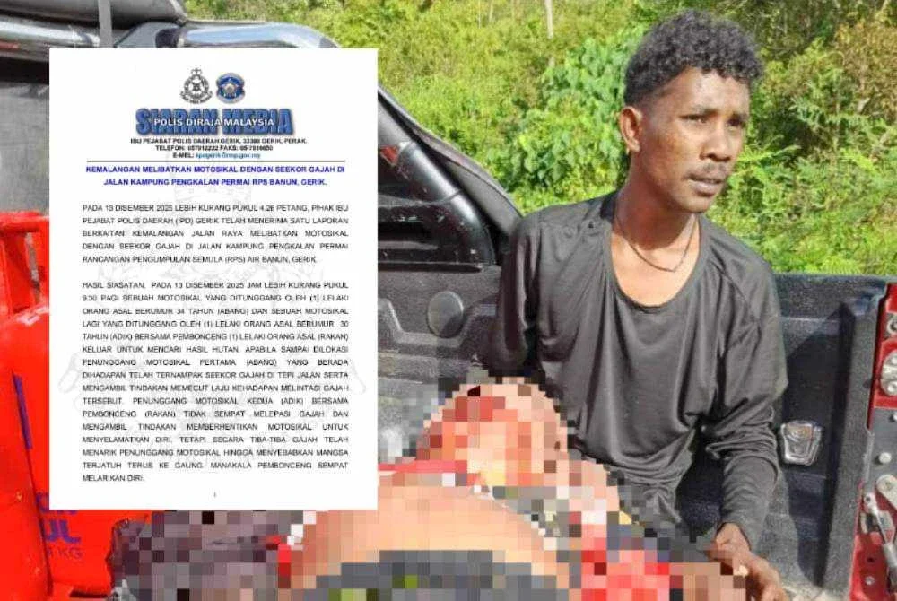 Mangsa yang cedera selepas ditarik gajah sehingga jatuh ke dalam gaung. Foto FB Ahli Parlimen Gerik