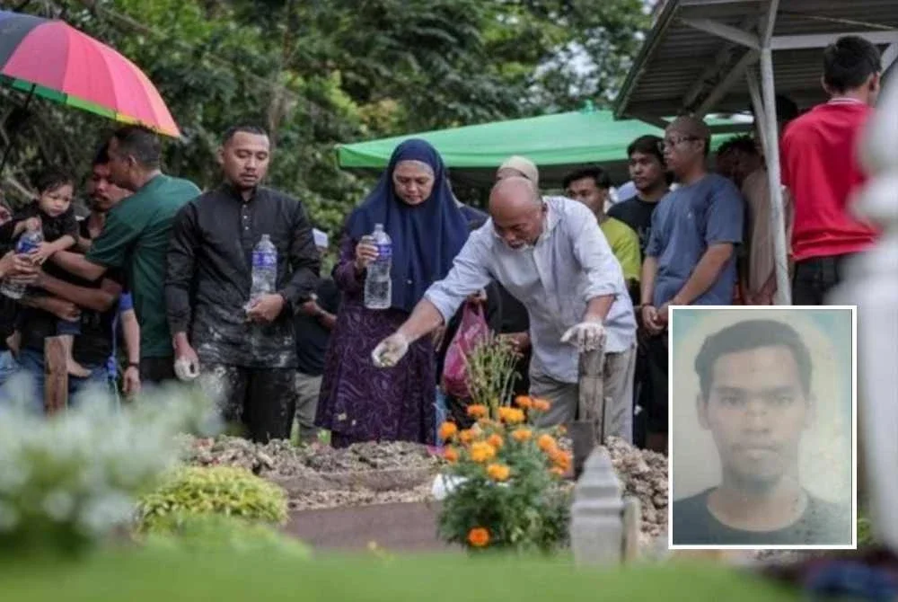 Jenazah Muhammad Amaluddin (gambar kecil) selamat dikebumikan di Tanah Perkuburan Islam Gelang Patah pada 3.45 petang tadi. - Foto: Bernama