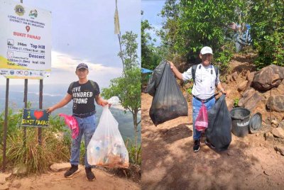 Sampah yang dikumpul Nik Muhammad Adib dari puncak Bukit Panau.