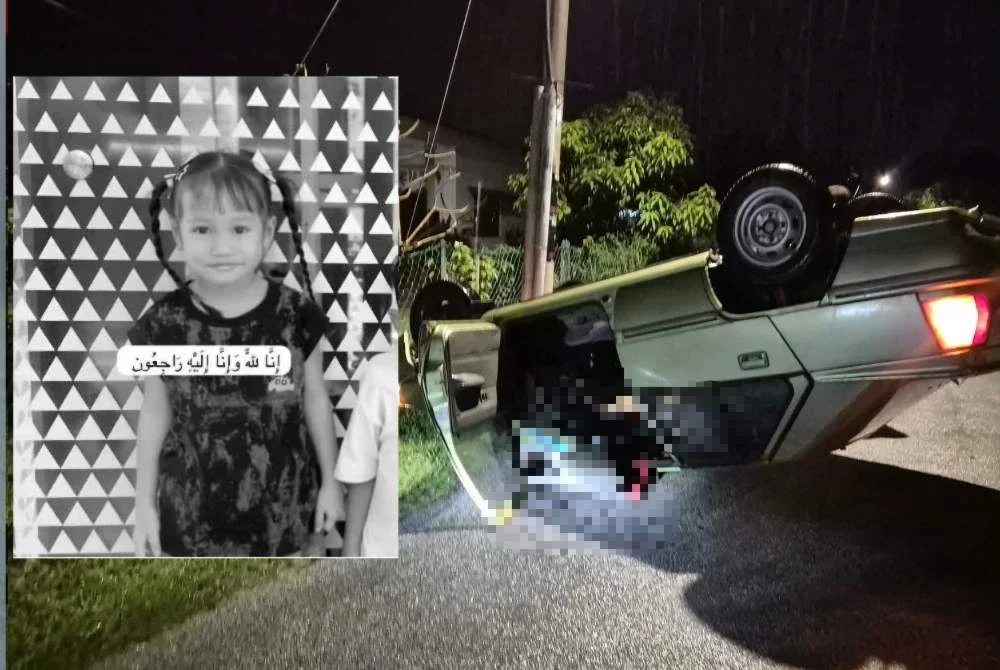  Seorang kanak-kanak perempuan maut selepas kereta dipandu datuknya terbabas sebelum terbalik di Jalan Baginda, Manjoi di sini pada Ahad.