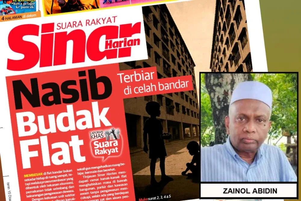 Laporan muka depan Sinar Harian mengenai nasib kanak-kanak yang membesar di flat bandar.