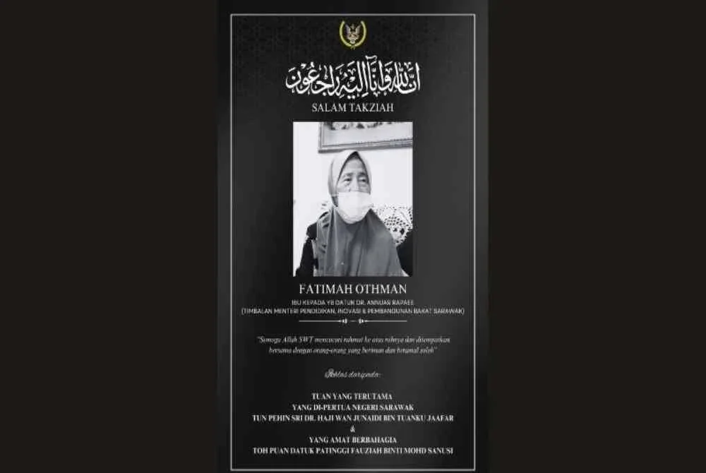 Fatimah meninggal dunia akibat sakit tua di sebuah pusat perubatan swasta di sini malam tadi. Foto Facebook Tun Wan Junaidi