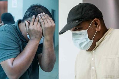 Azizi (kanan) dan Syaharizul didenda RM4,000 didenda RM4,000 oleh Mahkamah Sesyen Kangar, pada Rabu selepas mengaku bersalah atas dua pertuduhan pilihan memperdayakan seorang wanita melibatkan wang sumbangan keseluruhan berjumlah RM800 pada September 2024. Foto Bernama 