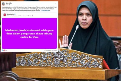 Marhamah ketika mengangkat sumpah sebagai Senator di hadapan Yang Dipertua Dewan Negara Datuk Awang Bemee Awang Ali Basah. - Foto Bernama