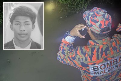 Mangsa, Muhammad Syahril Hakimy (gambar kecil) ditemukan lemas di dasar kebun getah pada kedalaman empat meter susulan limpahan air Sungai Lebir di Kampung Pemberian, Kuala Krai pada Khamis. Foto JBPM