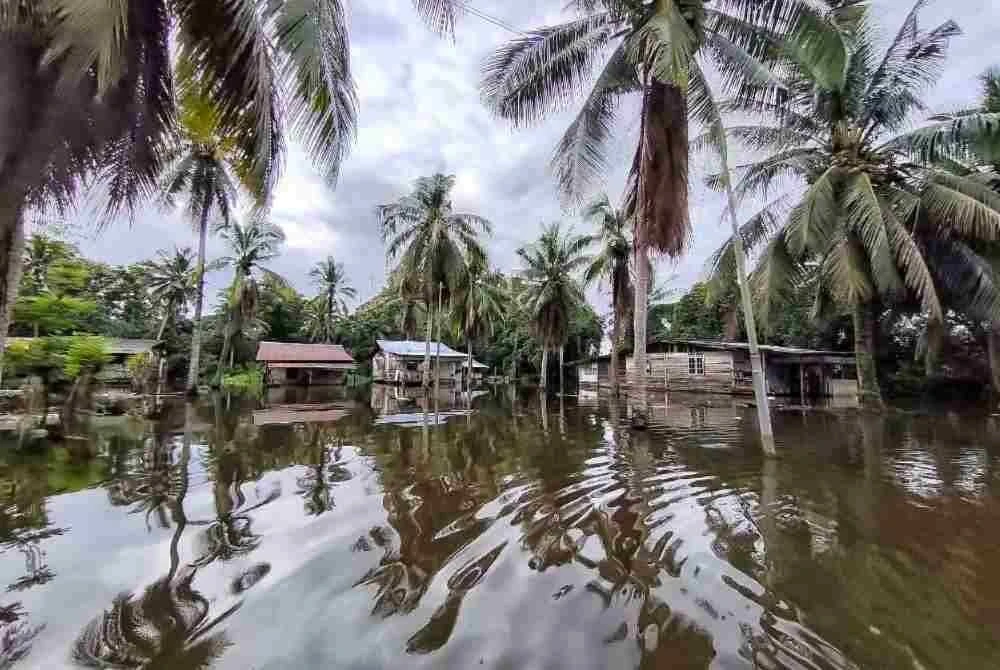 Walaupun rumah dibina tinggi namun kawasan tersebut dinaiki air sedalam satu meter sejak Rabu. Foto Sinar Harian