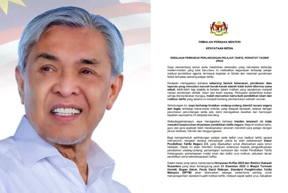 Kenyataan Ahmad Zahid yang berharap tindakan undang-undang dapat diambil segera terhadap individu yang didapati bersalah mengasari dan mendera secara fizikal pelajar tahfiz.