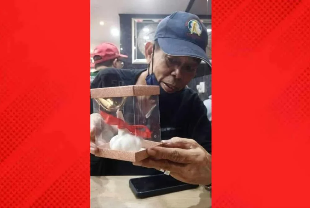 Pengarah veteran, A R Badul tertarik dengan kreativiti Zai menghasilkan kraftangan daripada bawang.