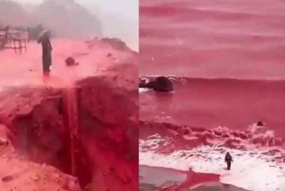 Satu fenomena menakjubkan telah mengubah sebuah pulau menjadi landskap seperti 'bermandi darah'. Foto Agensi