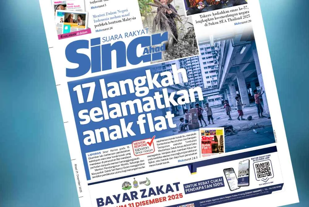 Muka depan akhbar Sinar Ahad.